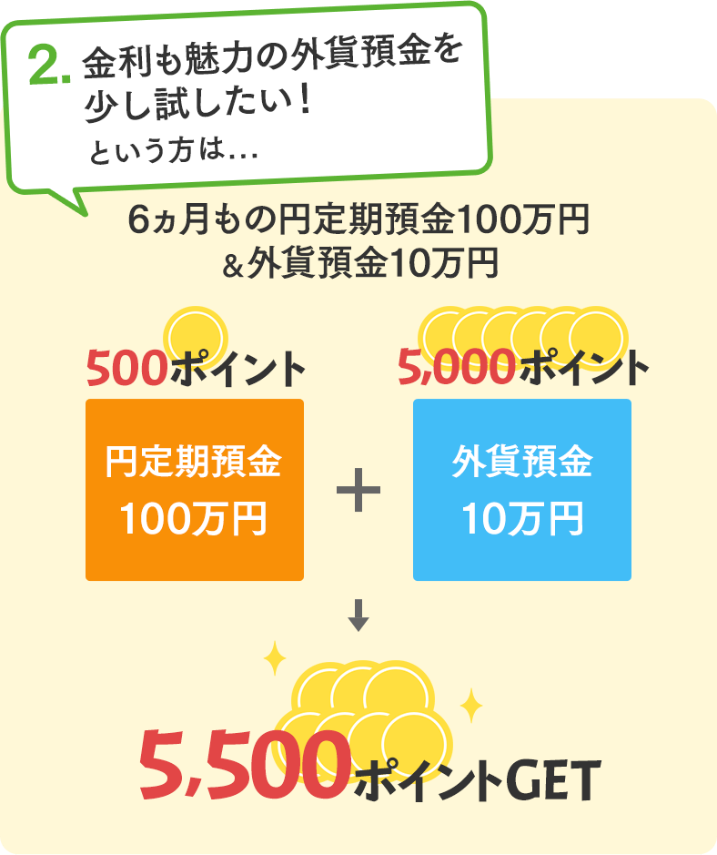 金利も魅力の外貨預金を少し試したい！という方は6ヵ月もの円定期預金100万円＆外貨預金10万円