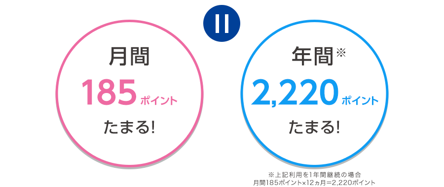 月間185ポイント貯める！年間※2,220ポイント貯める！※上記利用を1年間継続の場合