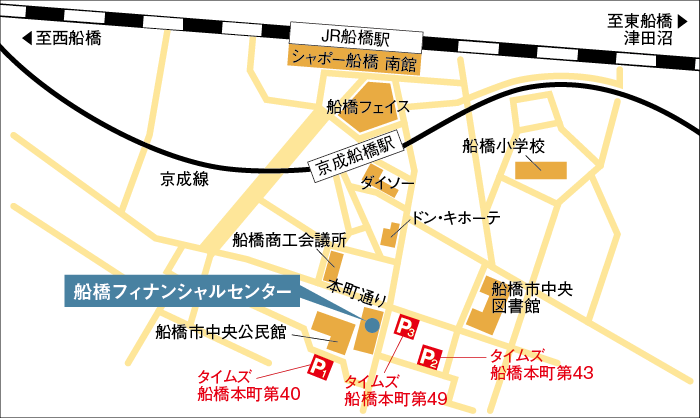船橋フィナンシャルセンター(旧津田沼フィナンシャルセンター)所定の駐車場案内図
